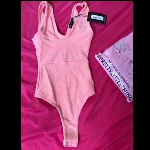 PRETTYLITTLETHING Coral Textured Rib Cup Bodysuit